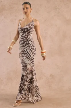 Robe Longue À Ourlet Traînant Imprimé Zèbre Tonal