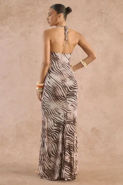 Robe Longue À Ourlet Traînant Imprimé Zèbre Tonal