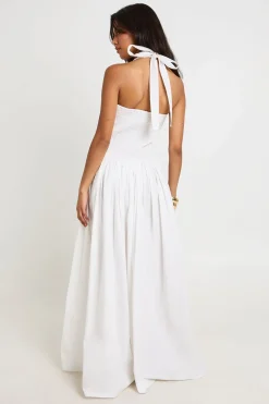 boohoo Robe Longue Patineuse En Popeline De Coton À Col Licou Avec Fronces Sur Le Devant<Femme Robes Patineuses|Robes