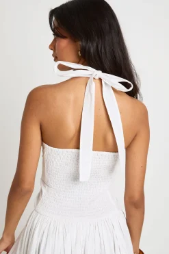boohoo Robe Longue Patineuse En Popeline De Coton À Col Licou Avec Fronces Sur Le Devant<Femme Robes Patineuses|Robes