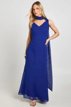 Robe Longue Petite Avec Détail Foulard En Mousseline Drapé Au Col