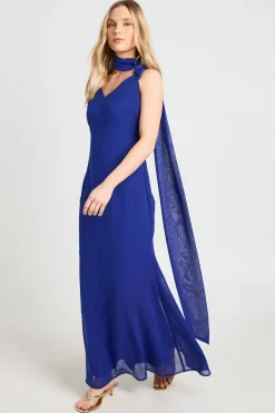 Robe Longue Petite Avec Détail Foulard En Mousseline Drapé Au Col