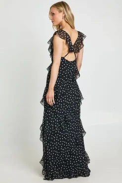 Robe Longue Petite À Bretelles En Mousseline À Pois Et Volants