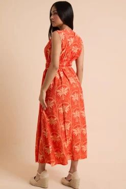 Robe Longue Petite À Col En V Avec Imprimé Palmiers Et Lien Latéral