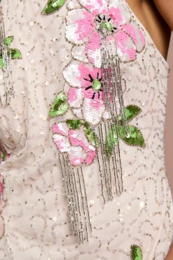 Robe Longue Petite À Col Montant Et Sequins Floraux