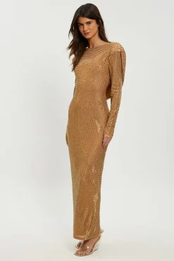 Robe Longue Petite À Dos Drapé Orné De Cristaux