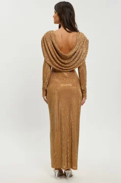 Robe Longue Petite À Dos Drapé Orné De Cristaux