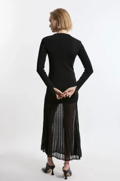 Robe Longue Petite en Maille Viscose avec Jupe Transparente