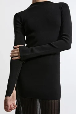 Robe Longue Petite en Maille Viscose avec Jupe Transparente