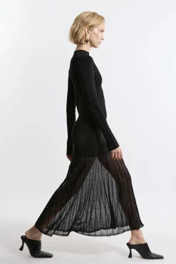 Robe Longue Petite en Maille Viscose avec Jupe Transparente