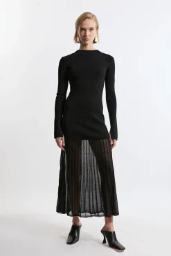 Robe Longue Petite en Maille Viscose avec Jupe Transparente