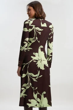 Robe Longue Petite à Imprimé Floral avec Détail Nœud et Manches Longues en Crêpe Froncé