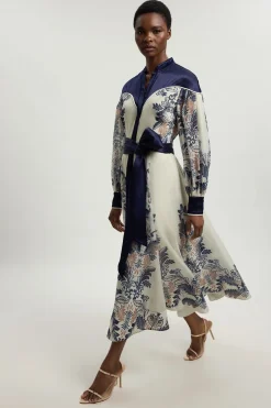 Robe Longue Petite À Imprimé Foulard En Mélange D'organdi Et Satin