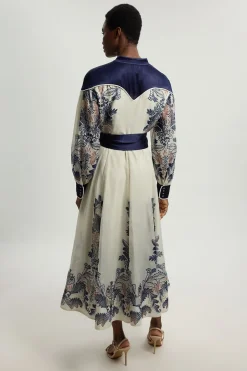 Robe Longue Petite À Imprimé Foulard En Mélange D'organdi Et Satin
