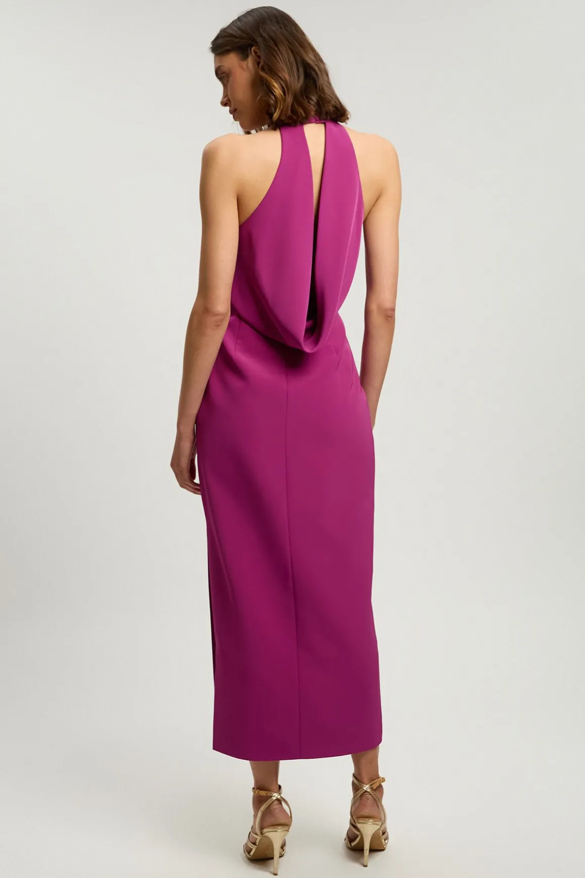 Robe Longue Petite Taille Ajustée Douce Col Halter Dos Ouvert