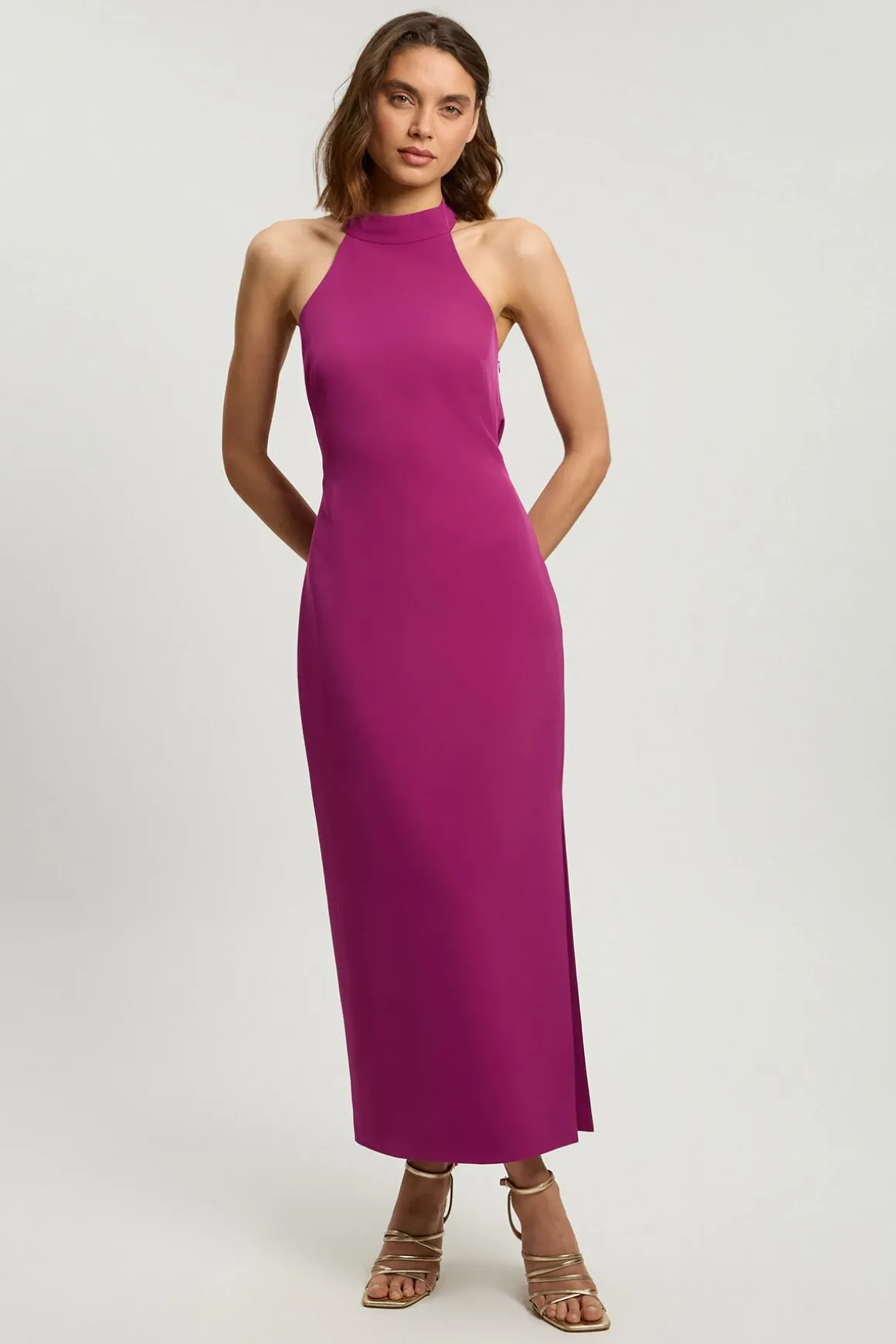 Robe Longue Petite Taille Ajustée Douce Col Halter Dos Ouvert