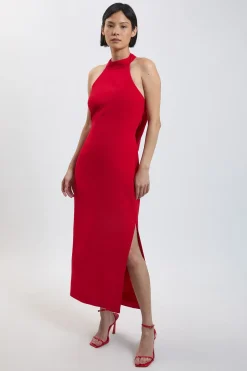 Robe Longue Petite Taille Col Licou Dos Ouvert Coupe Ajustée Douce