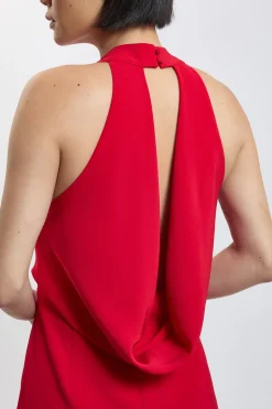 Robe Longue Petite Taille Col Licou Dos Ouvert Coupe Ajustée Douce