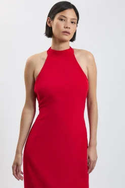 Robe Longue Petite Taille Col Licou Dos Ouvert Coupe Ajustée Douce