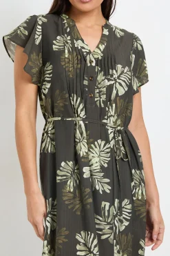 Robe Longue À Plis Nervurés Imprimé Palmier