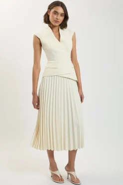 Robe Longue Plissée Asymétrique En Crêpe Ajusté