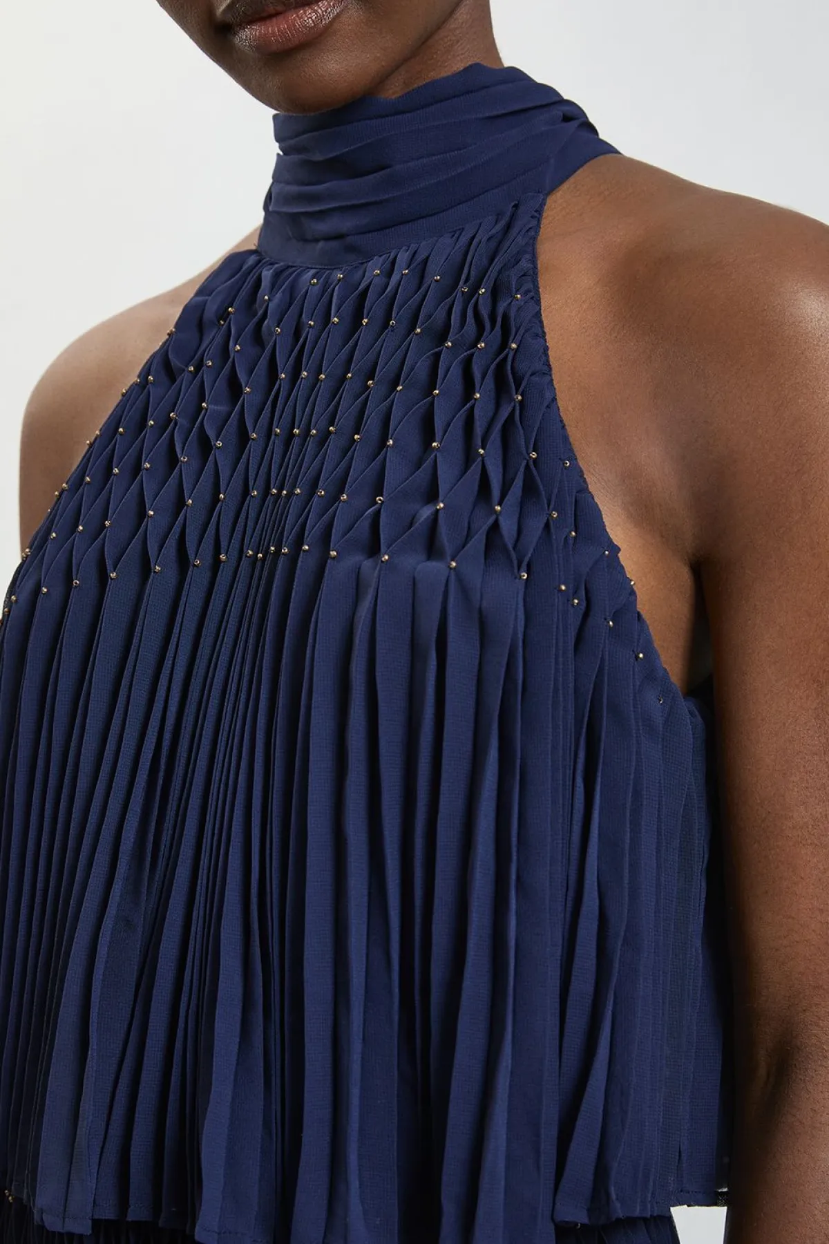 KarenMillen Robe Longue Plissée À Col Halter Avec Détails De Perles<Femme Robes|Robes De Soirée Chic