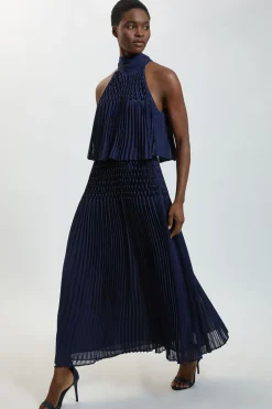 KarenMillen Robe Longue Plissée À Col Halter Avec Détails De Perles<Femme Robes|Robes De Soirée Chic