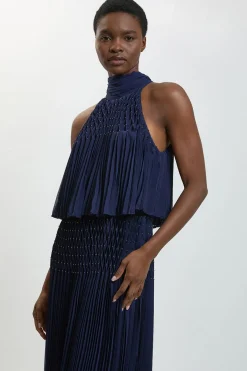 KarenMillen Robe Longue Plissée À Col Halter Avec Détails De Perles<Femme Robes|Robes De Soirée Chic
