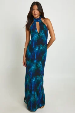 boohoo Robe Longue Plissée À Col Montant Et Imprimé Abstrait<Femme Toutes Les Robes|Robes Longues