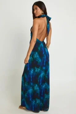 boohoo Robe Longue Plissée À Col Montant Et Imprimé Abstrait<Femme Toutes Les Robes|Robes Longues