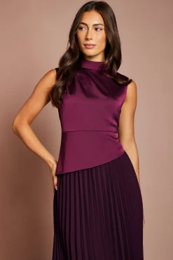 Robe Longue Plissée À Col Montant Drapé Petite