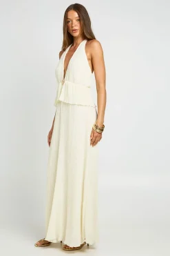 boohoo Robe Longue Plissée À Décolleté Plongeant Et Finitions Dorées<Femme Robes|Robes De Soirée