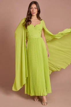 Robe Longue Plissée À Encolure Cœur Et Manches Cape