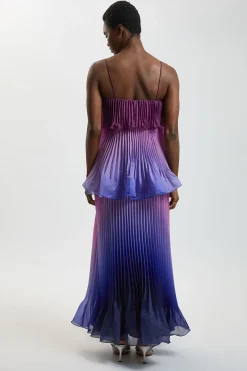 KarenMillen Robe Longue Plissée En Organdi Slub Effet Ombré Tissé Petite Taille<Femme Toutes Les Robes|Robes Longues