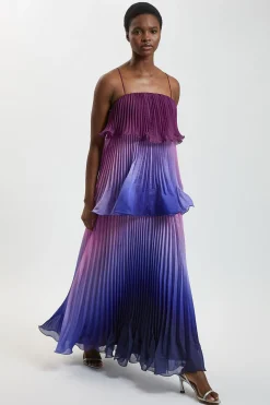 KarenMillen Robe Longue Plissée En Organdi Slub Effet Ombré Tissé Petite Taille<Femme Toutes Les Robes|Robes Longues