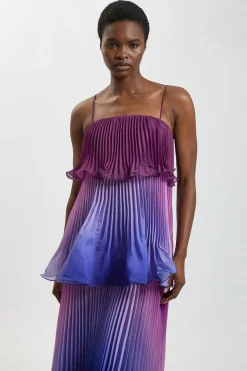 KarenMillen Robe Longue Plissée En Organdi Slub Effet Ombré Tissé Petite Taille<Femme Toutes Les Robes|Robes Longues