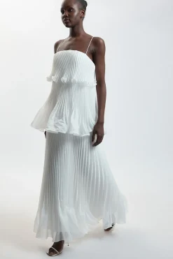 Robe Longue Plissée En Organdi Tissé