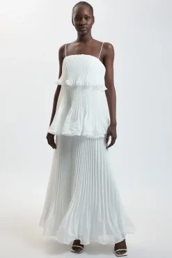 Robe Longue Plissée En Organdi Tissé
