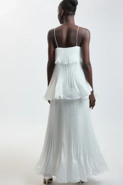 Robe Longue Plissée En Organdi Tissé