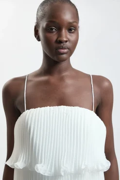Robe Longue Plissée En Organdi Tissé