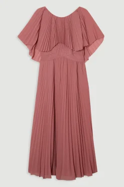 Robe longue plissée à manches cape et dos bas