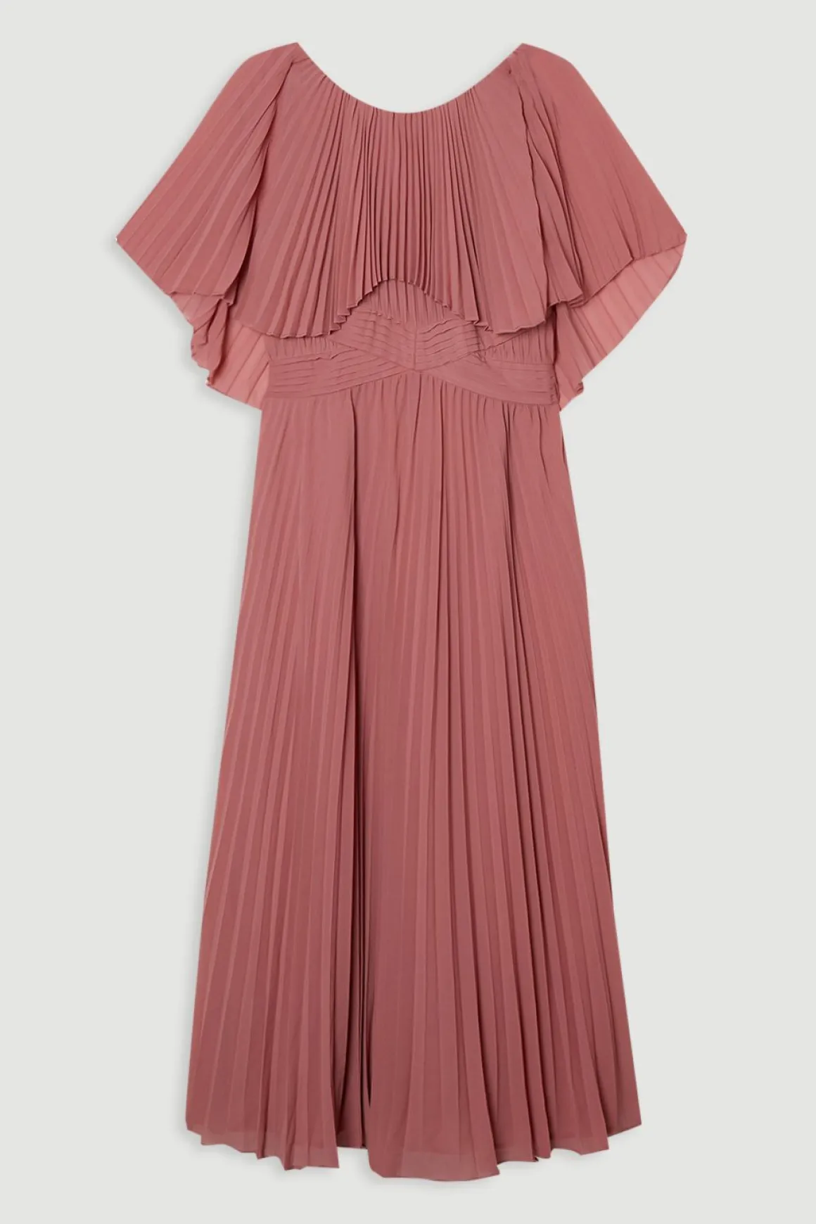 Robe longue plissée à manches cape et dos bas