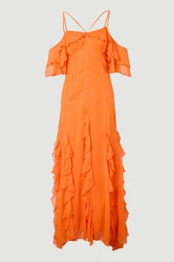 KarenMillen Robe Longue Plissée À Perles Avec Épaules Dénudées<Femme Robes Bal De Promo|Robes