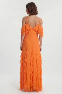 KarenMillen Robe Longue Plissée À Perles Avec Épaules Dénudées<Femme Robes Bal De Promo|Robes