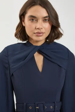 KarenMillen Robe Longue Plissée Petite Taille en Mélange Ponte et Georgette avec Manches Ballon et Détail Découpé<Femme Toutes Les Robes|Robes Longues