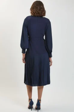 KarenMillen Robe Longue Plissée Petite Taille en Mélange Ponte et Georgette avec Manches Ballon et Détail Découpé<Femme Toutes Les Robes|Robes Longues