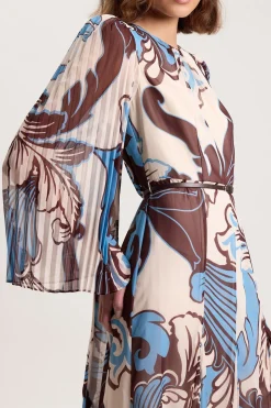 Robe Longue Plissée Tissée Bleu Paisley Petite