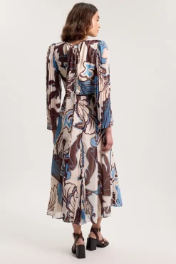 Robe Longue Plissée Tissée Bleu Paisley Petite