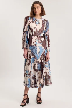 Robe Longue Plissée Tissée Bleu Paisley Petite