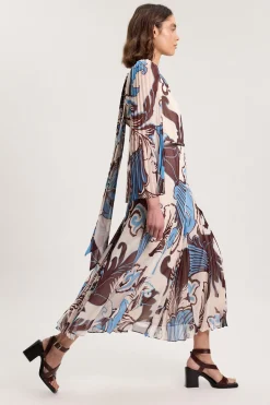 Robe Longue Plissée Tissée Bleu Paisley Petite